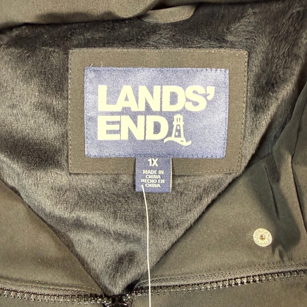 Lands' End Womens 1X Black Beauty Faux Fur Detachable Hood Winter Parka Coat NWT - Picture 2 of 6